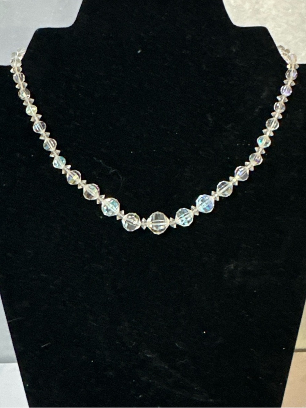 Single Strand Graduated Aurora Borealis Necklace – 15" MAGNETIC CLASP